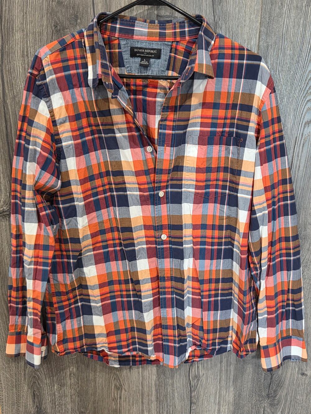 Banana Republic Long-Sleeve Cotton-Blend Plaid Button-Down Shirt Size L